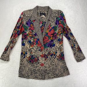 Carole Little‎ Boyfriend Blazer Women's 4 Petite Mixed Floral USA Vtg 90s